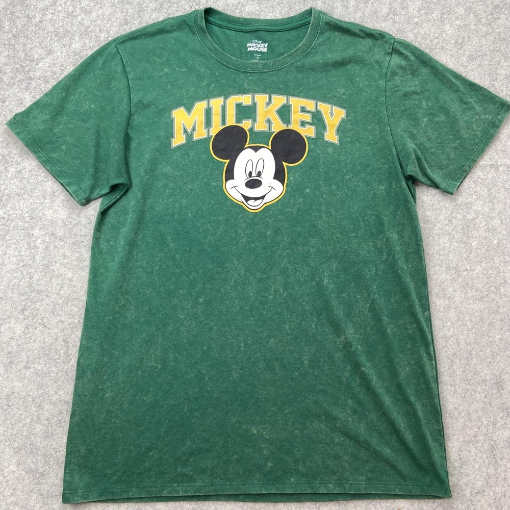 Disney Mens Mickey Mouse Since 28 Graphic T-Shirt Green Mineral Wash Medium
